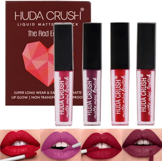 Huda Crush 4 in 1 pack... Waterproof SuperStay (Maroon,Magenta, Red,Wine)