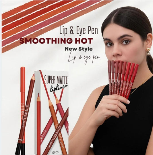 Huda Crush pack of 12 multicolour Lip Pencil Set for Women and girls waterproof long lasting 24Hr