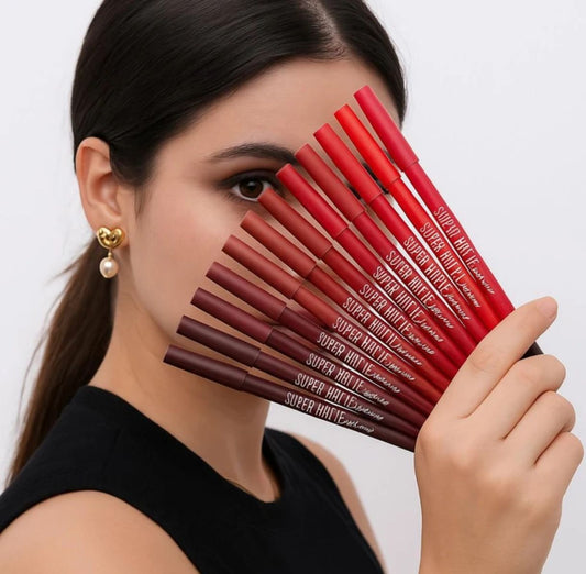 Huda Crush pack of 12 multicolour Lip Pencil Set for Women and girls waterproof long lasting 24Hr